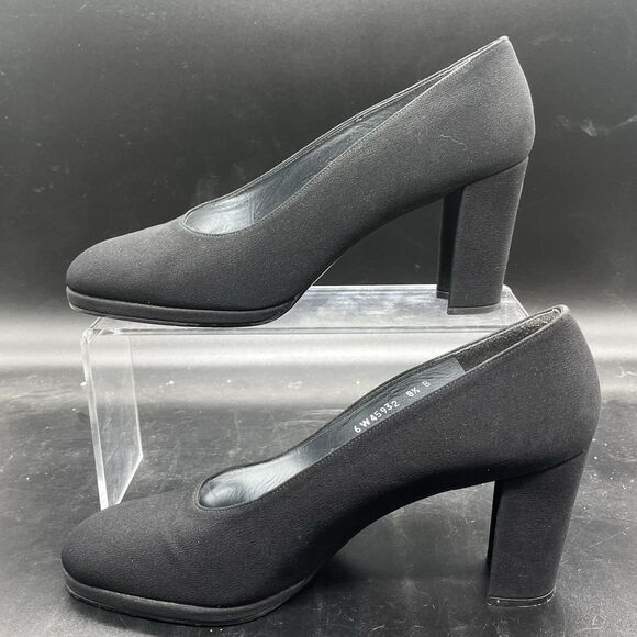 Stuart Weitzman womens black fabric chunky heel size 8.5 B - Picture 2 of 6